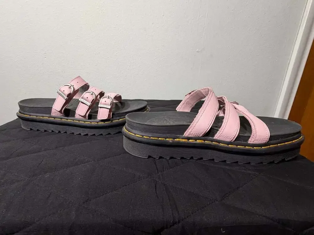 Dr. Martens Blaire Slide Leather Sandals in Pastel Pink